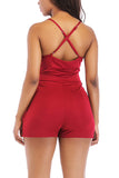 Spaghetti Straps Wrap Bodycon Romper With Belt Ruby