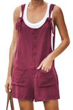 Plus Size Adjustable Straps Pocket Button Plain Overall Romper