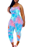 Scoop Neck Sleeveless Bodycon Tie Dye Jumpsuit For Women