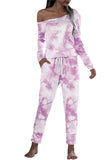 Casual Long Sleeve Pocket Tie Dye Jumpsuit Pink