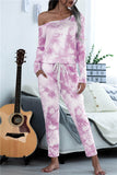 Casual Long Sleeve Pocket Tie Dye Jumpsuit Pink