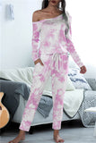 Casual Long Sleeve Pocket Tie Dye Jumpsuit Pink