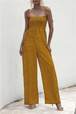 Spaghetti Straps String White Dot Print Jumpsuit Yellow