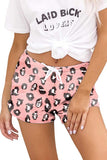 Casual Leopard Print Drawstring Summer Lounge Shorts Pink