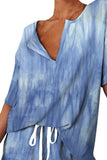 V Neck Tie Dye Print T-Shirt With Shorts Pajama Set Loungewear