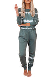 Tie Dye Long Sleeve Pullover Sweatshirt Jogger Lounge Set Olive