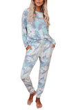 Casual Long Sleeve Pants Tie Dye Pajama Set Green