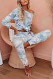 Casual Long Sleeve Pants Tie Dye Pajama Set Green