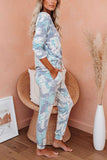 Casual Long Sleeve Pants Tie Dye Pajama Set Green