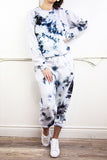 Casual Tie Dye Sweatshirt Jogger Pajama Set Blue