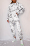 Long Sleeve Tie Dye Pullover Top Jogger Pajama Set Gray