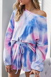 Long Sleeve Tie Dye Tee And Shorts Pajamas Loungewear Set