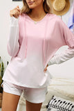 Ombre Hoodie Sweatshirt Shorts Pajama Set Pink