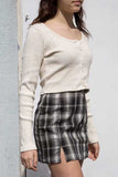 Women's Casual Button Down Ribbed Long Sleeve Knit Crop Top