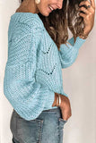 Solid Drop Shoulder Crochet Pullover Sweater Light Blue