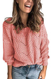 Crew Neck Drop Shoulder Pullover Sweater Pink