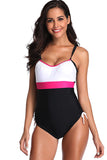 Plus Size Color Block Cinched Sleeveless One Piece Swimsuit