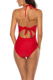 Halter V Neck Backless One Piece Swimsuit Red