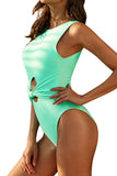 Knot Front Cut Out High Cut One Piece Swimsuit Green