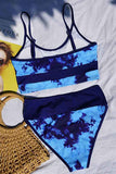 Women's Tie Dye High Waisted Bikini Set Bathing Suit Blue