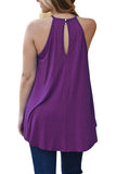 Halter Sleeveless Lace Patchwork Cut Out Loose Tank Top Purple