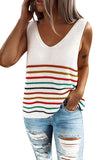 Summer V Neck Sleeveless Colorful Striped Tank Top White