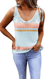 V Neck Cut Out Color Block Knit Tank Top Light Blue