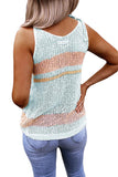 V Neck Cut Out Color Block Knit Tank Top Light Blue