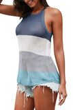 Color Block Striped Knit Tank Top Blue