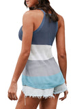 Color Block Striped Knit Tank Top Blue