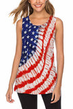 Women's Sleeveless Crew Neck Flag Star Striped Print Tunic Tank Top