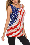 Women's Sleeveless Crew Neck Flag Star Striped Print Tunic Tank Top