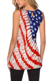 Women's Sleeveless Crew Neck Flag Star Striped Print Tunic Tank Top