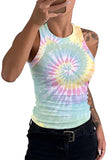 Crew Neck Sleeveless Casual Spiral Tie Dye Tank Top For Women