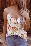 Summer Floral Print Drape Neck Spaghetti Straps Tank Top