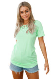 Criss Cross Crew Neck Short Sleeve Loose Plain T Shirt Green