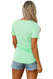 Criss Cross Crew Neck Short Sleeve Loose Plain T Shirt Green