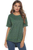 Short Sleeve Crew Neck Plain High Low T-Shirt Green