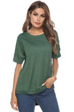 Short Sleeve Crew Neck Plain High Low T-Shirt Green