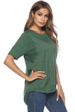 Short Sleeve Crew Neck Plain High Low T-Shirt Green