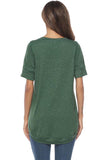 Short Sleeve Crew Neck Plain High Low T-Shirt Green