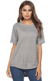 Crew Neck Short Sleeve High Low Plain T-Shirt Gray