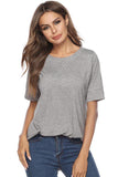 Crew Neck Short Sleeve High Low Plain T-Shirt Gray