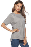 Crew Neck Short Sleeve High Low Plain T-Shirt Gray