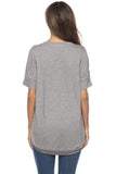 Crew Neck Short Sleeve High Low Plain T-Shirt Gray