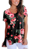 Short Sleeve Crew Neck Floral Print T-Shirt Black