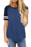 Women's Short Sleeve Color Block Tunic T-Shirt Blue