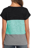 Crew Neck Short Sleeve Color Block T-Shirt Green