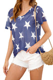 Short Sleeve Star Print Crew Neck Summer T-Shirt Navy Blue