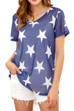 Short Sleeve Star Print Crew Neck Summer T-Shirt Navy Blue